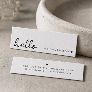 Minimal Hello   Modern Heart Clean Simple White Mini Business Card