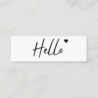 Minimal Hello Modern Heart Clean Simple White Mini Business Card