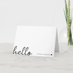 Minimal Hello   Modern Heart Clean Simple White Note Card