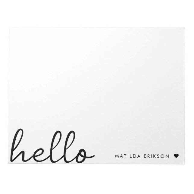Minimal Hello | Modern Heart Clean Simple White Notepad (Front)
