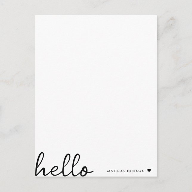 Minimal Hello | Modern Heart Clean Simple White Postcard (Front)