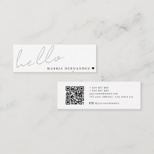 Minimal Hello Modern QR Code Heart Mini Business Card