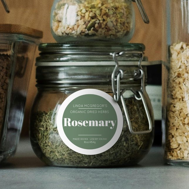Minimal herb rosemary white green jar food label (Creator Uploaded)