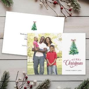 Minimal Holiday Tree Bow Photo Christmas Card