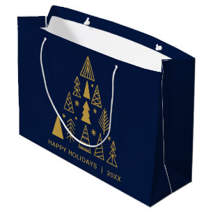 Minimal Holidays   Navy Blue Gold Christmas Tree Large Gift Bag