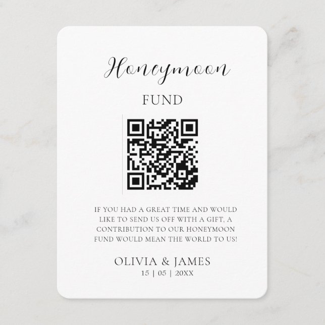 Minimal Honeymoon Fund Request QR Code Card (Front)