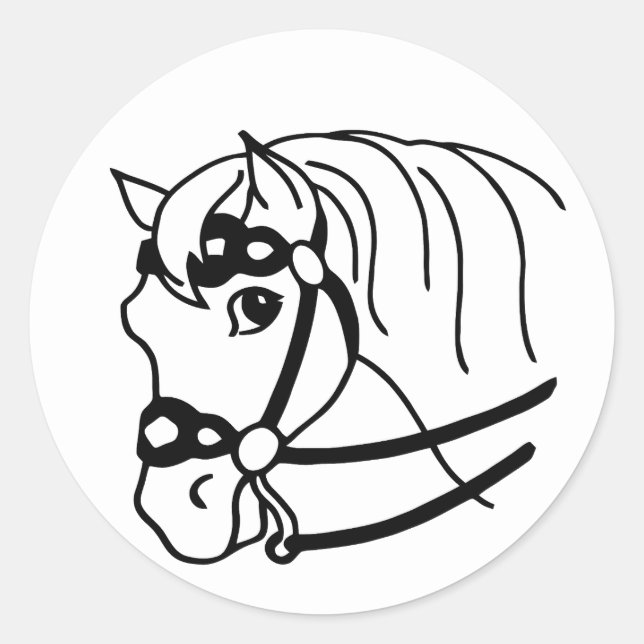 Minimal Horse Head retro style Animal art  Classic Round Sticker (Front)