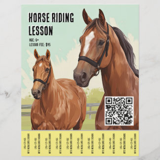 Minimal Horse Riding Lesson With QR Code Flyer