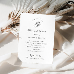 Minimal Horseshoe Black and White Rehearsal Dinner Invitation