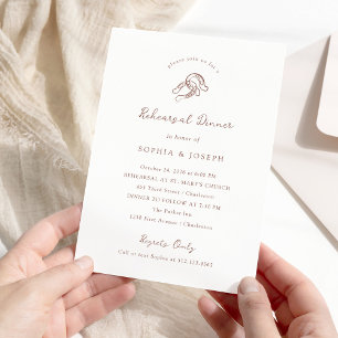 Minimal Horseshoe Brown and White Rehearsal Dinner Invitation