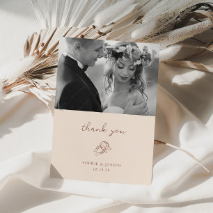 Minimal Horseshoe   Neutral Brown Wedding Photo Thank You Card