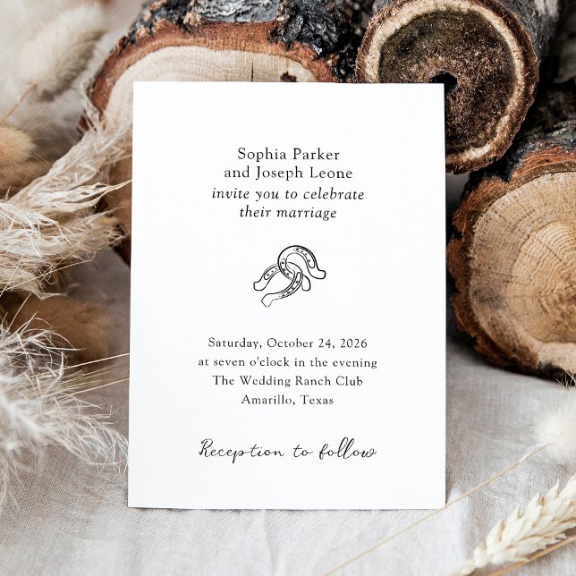 Minimal Horseshoe | Rustic Black and White Wedding Invitation (Creator Uploaded)