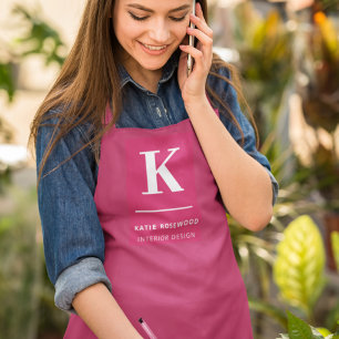 Minimal Hot Pink Modern Typographic Monogram Apron