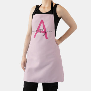 Minimal Hot Pink Modern Typographic Monogram Apron