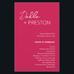 Minimal Hot Pink Modern Wedding Program<br><div class="desc">Modern Viva Magenta pink wedding program featuring a simple and minimal design with the bride's name in an elegant script and the groom's name in a contemporary sans serif font. Below in the lower right corner are your event details and order of ceremony in a minimalist layout. The back has...</div>
