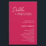 Minimal Hot Pink Modern Wedding Program<br><div class="desc">Modern Viva Magenta pink wedding program featuring a simple and minimal design with the bride's name in an elegant script and the groom's name in a contemporary sans serif font. Below in the lower right corner are your event details and order of ceremony in a minimalist layout. The back has...</div>
