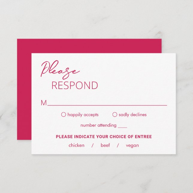 Minimal Hot Pink Modern Wedding RSVP Card (Front/Back)