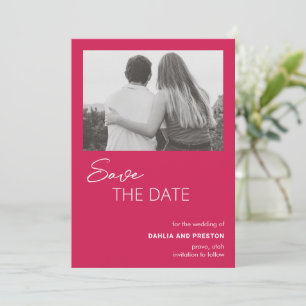 Minimal Hot Pink Photo Modern Wedding Save The Date