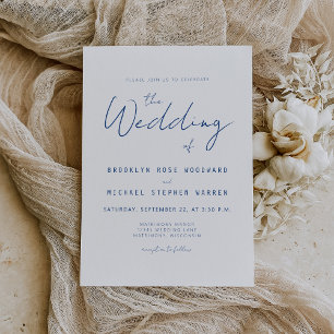 Minimal Indigo Blue Script Wedding Invitation