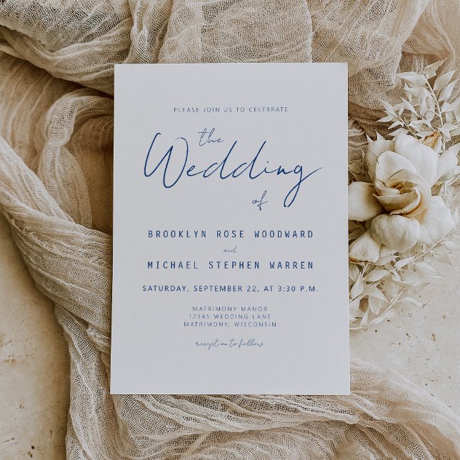 Minimal Indigo Blue Script Wedding Invitation (Creator Uploaded)