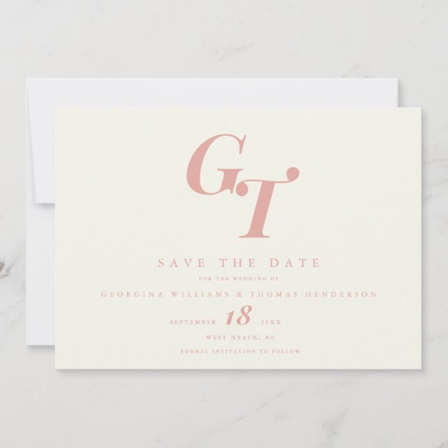 Minimal Initials | Modern Chic Peach Coral Wedding Save The Date (Front)