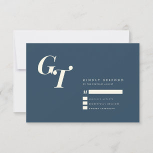 Minimal Initials Modern Elegant Blue Wedding RSVP Card
