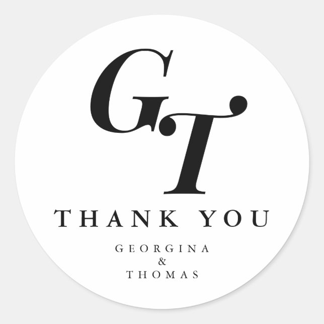 Minimal Initials | Modern Elegant Chic Wedding Classic Round Sticker (Front)