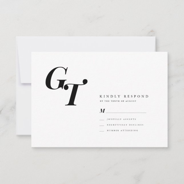 Minimal Initials | Modern Elegant Chic Wedding RSVP Card (Front)