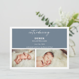 Minimal Introducing Photo Baby Announcement Card
