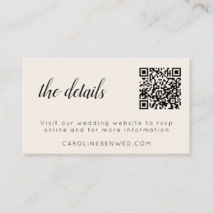 Minimal Ivory Cream Wedding Website RSVP QR Code Enclosure Card