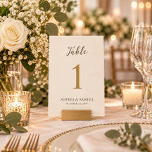 Minimal Ivory & Gold Wedding Table Number