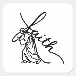 Minimal Jesus Carrying Cross of Faith Christian Square Sticker