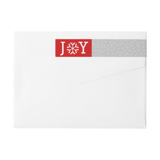Minimal Joy and snowflake red, grey Christmas Wrap Around Label (Back)