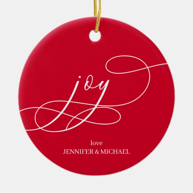 Minimal Joy Christmas Ceramic Ornament (Front)