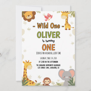 Minimal Jungle Safari Baby Birthday Wild One Invitation