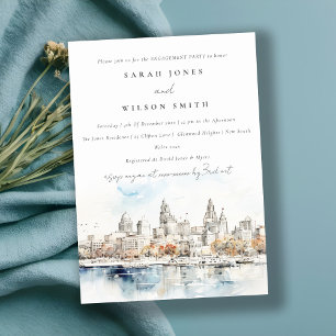 Minimal Kansas City Missouri Watercolor Engagement Invitation