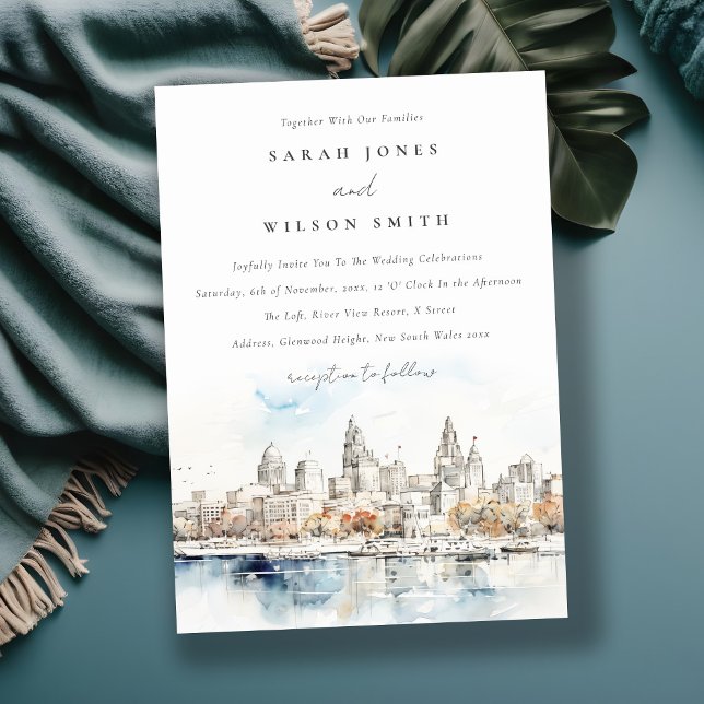 Minimal Kansas City Missouri Watercolor Wedding Invitation (Creator Uploaded)