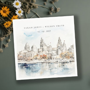 Minimal Kansas City Missouri Watercolor Wedding Napkin
