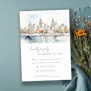 Minimal Kansas City Missouri Watercolor Wedding RSVP Card