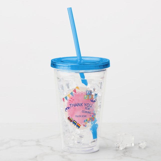 Minimal Kids Watercolor Theme Cute Birthday Party  Acrylic Tumbler (Front Ice)