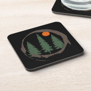 Minimal landscape pine trees forest coaster