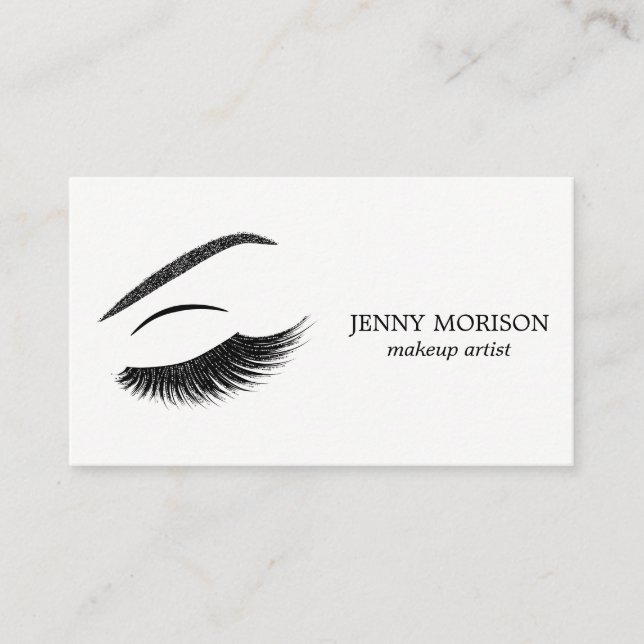 Minimal Lashes with Silver Glitter Makeup Artist Business Card (Front)