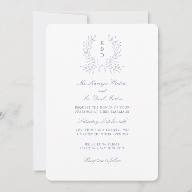 Minimal Laurel Formal Wedding Invitation K310 (Front)