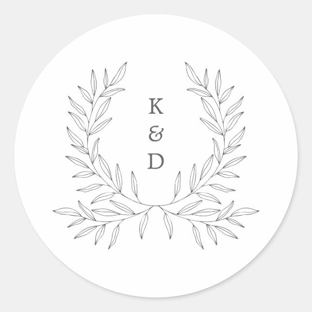 Minimal Laurel Formal Wedding Invitation K310 Classic Round Sticker (Front)