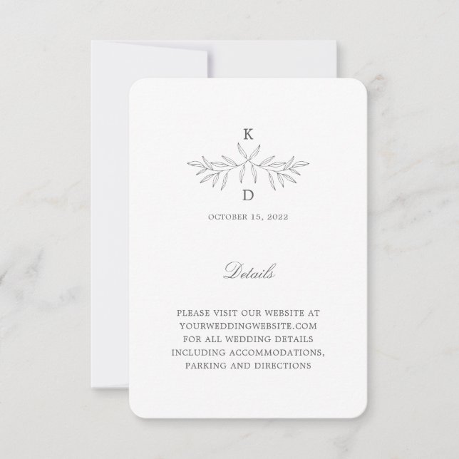 Minimal Laurel Wedding Details Enclosure Card K310 (Front)