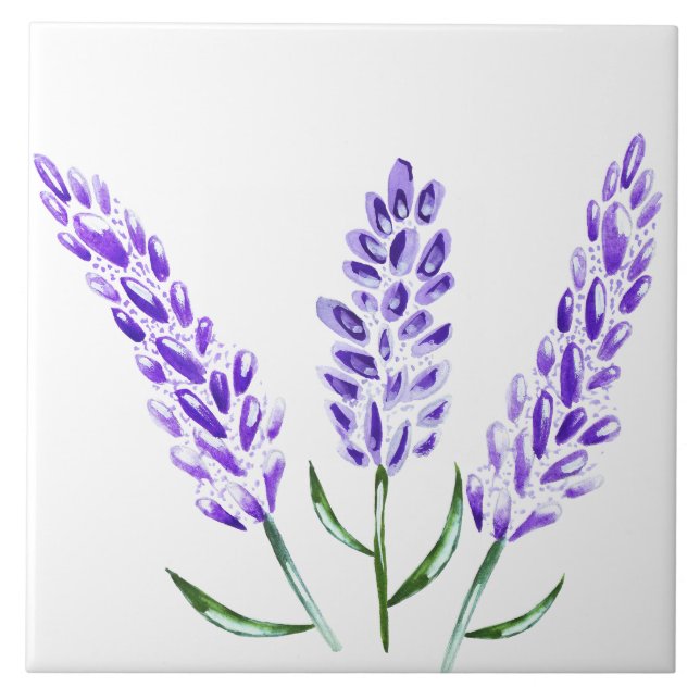 Minimal Lavender Floral Botanical Farmhouse Ceramic Tile (Front)
