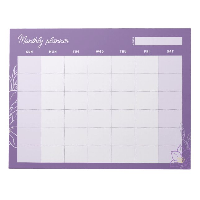 Minimal Lavender Monthly planner (custom title) Notepad (Front)