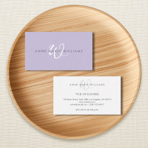 Minimal Lavender White Script Monogram Business Card