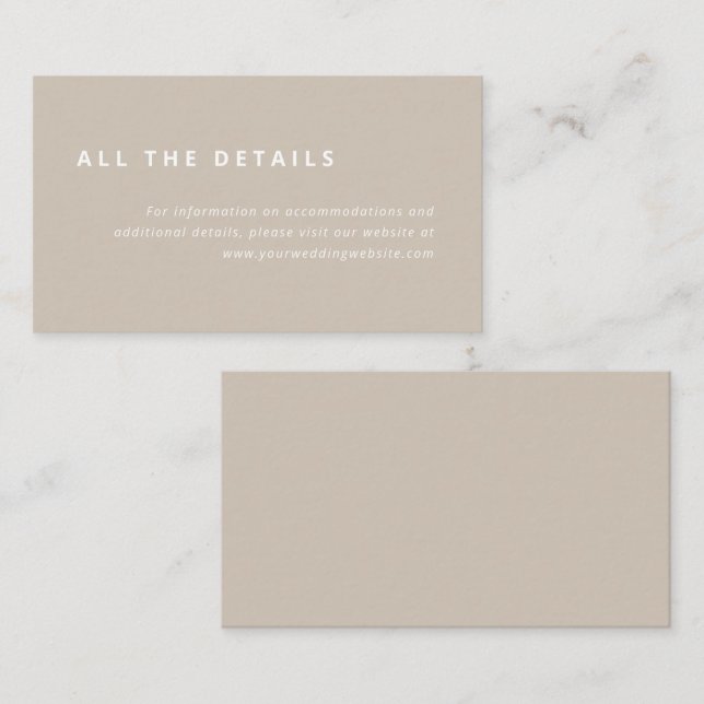 Minimal Layout | Beige with White Wedding Details Enclosure Card (Front/Back)