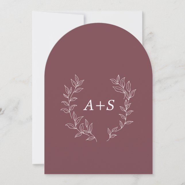Minimal Leaf | Arched Monogram Wedding Invitation (Front)